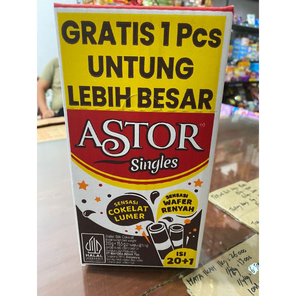 

Astor Singles Wafer Stick 1 Box isi 21 Pcs @15.5gram