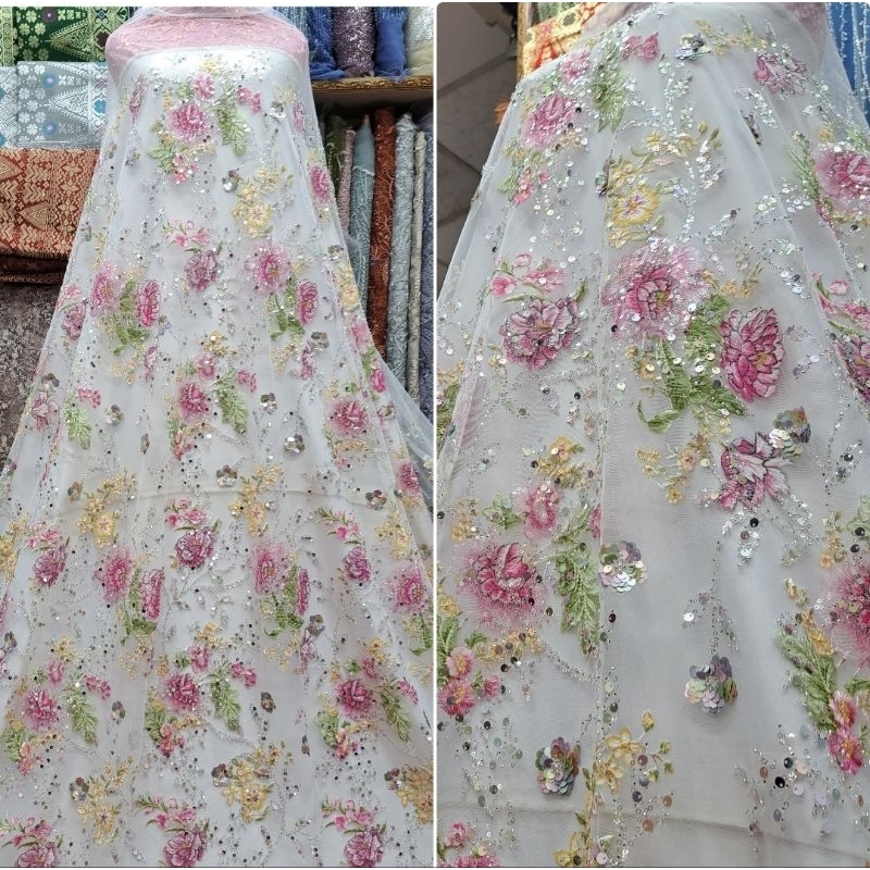 kain tile bordir 3D Korea full Payet soroskin