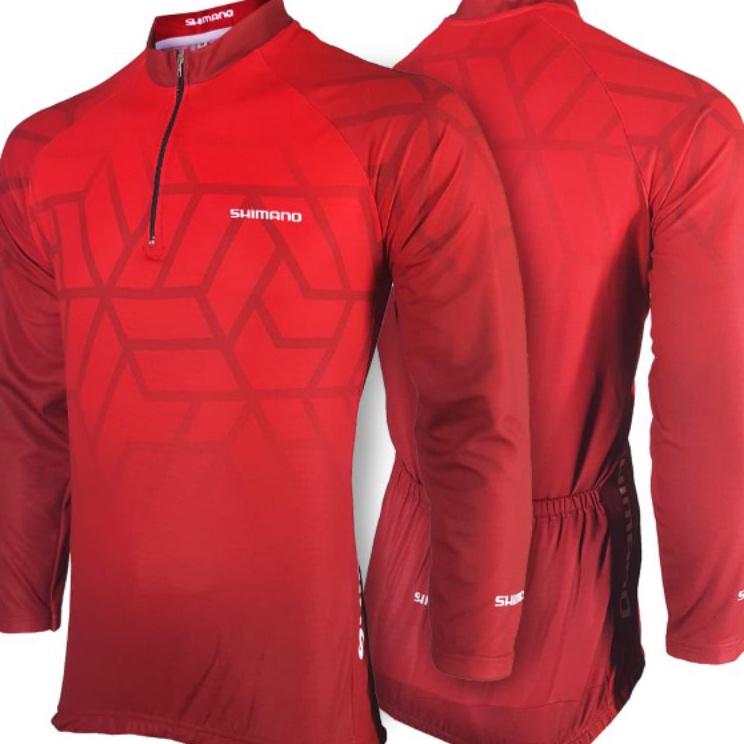 Terbatas baju sepeda lengan panjang pria wanita cewek cowok kaos roadbike jersey merah hitam tob ful