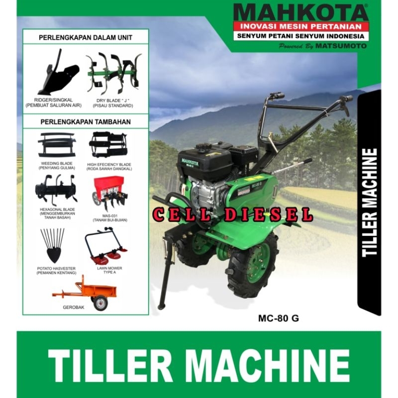 mesin Tiller cultivator bajak tanah kering MAHKOTA MC- 80G