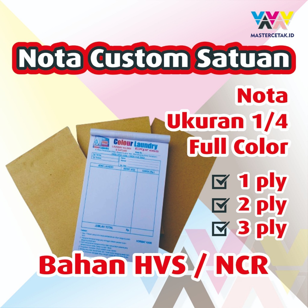 

Nota Bon/ Nota Laundry Custom Nama & Logo toko sendiri ukuran ¼ F4 (10,5 x 16,5 cm) Full Colour