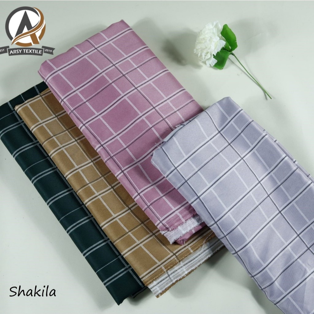 Kain Shakila Print Motif Kotak Harga Meteran per 0.5
