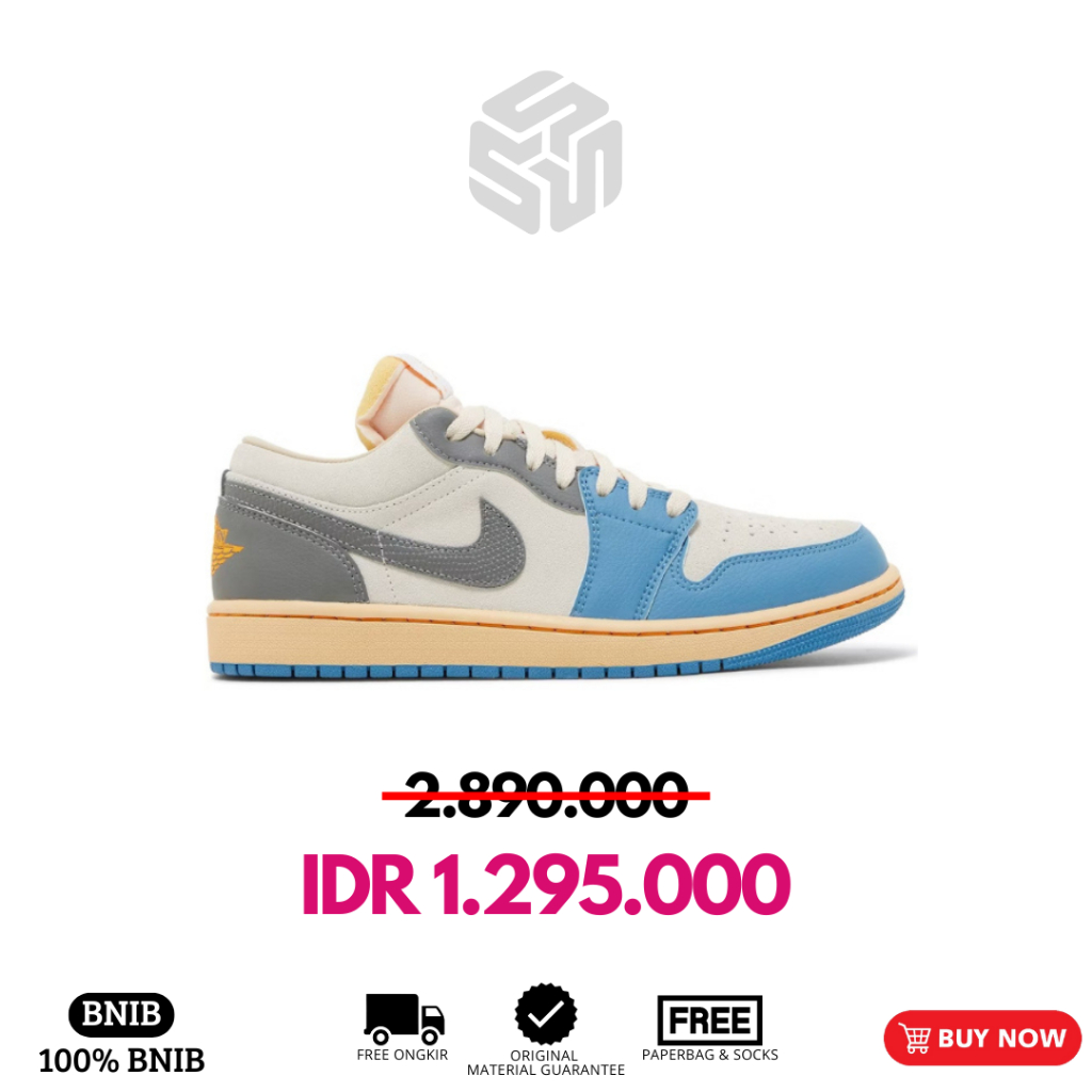 Sepatu Nike Air Jordan 1 Low SE Tokyo 96 Vintage UNC Grey BNIB 100% Authentic