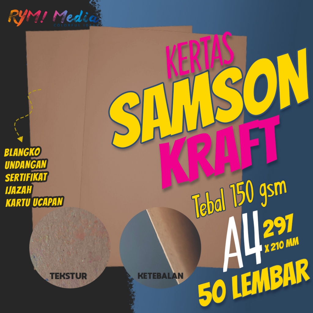 

KRAFT 150 gsm SAMSON 150 A4 isi 50 lembar / Kertas Samson Kraft Liner Tebal 150 gram Coklat pack Bahan Undangan Kartu Ucapan Sertifikat Kertas Bungkus Amplop Cokelat Coklat