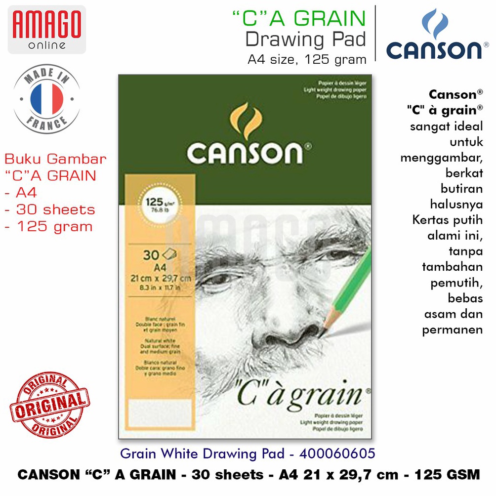 

KODE F32L Buku CANSON C A Grain Pad 3 sheets A4 21 x 297 cm 125 gram 4665