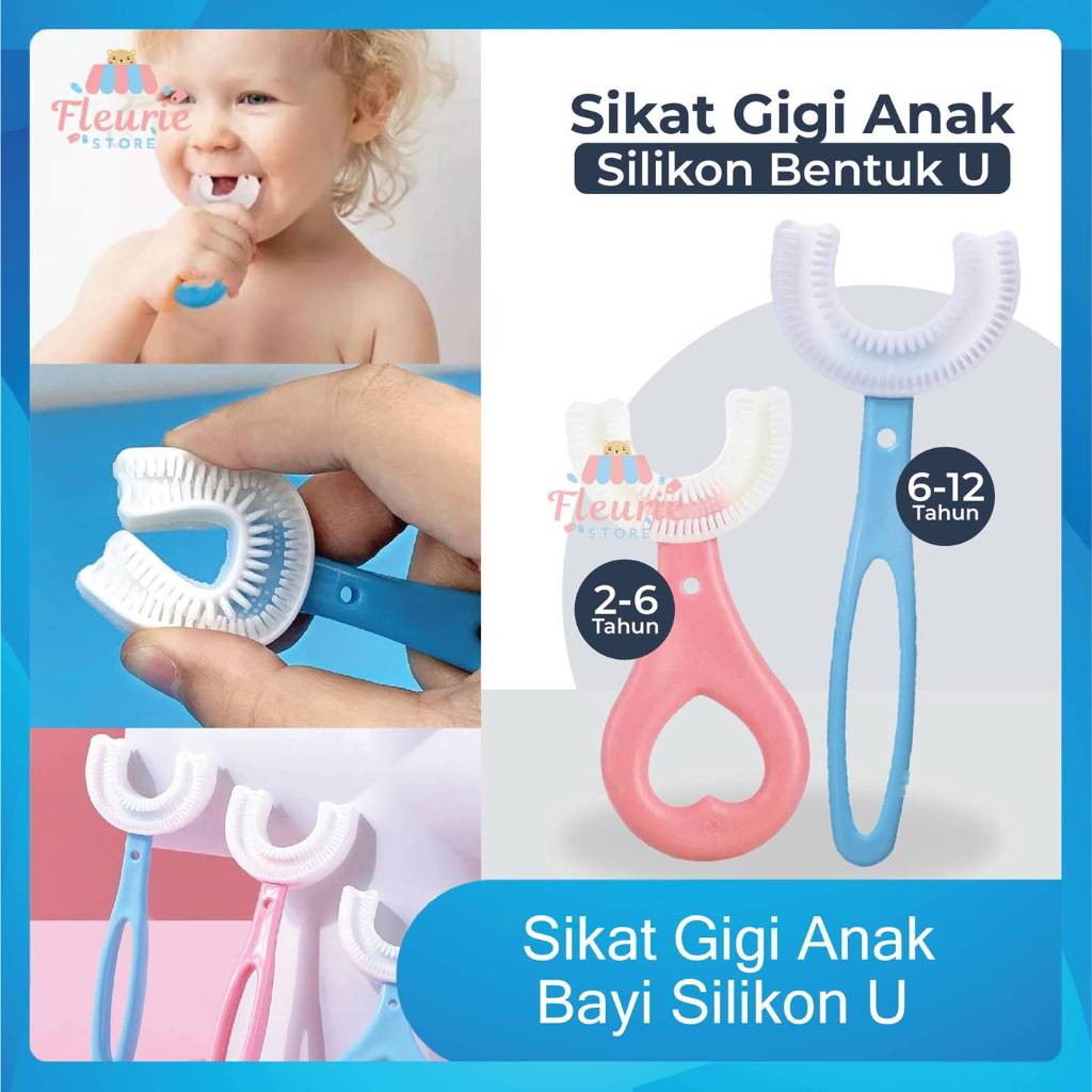 Sikat Gigi Anak Bayi Silikon Bentuk U 2-6 / 6-12Tahun - Sikat Gigi Anak Bahan Silikon