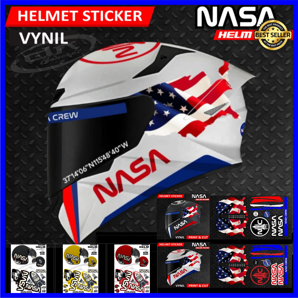 Stiker Helm  Full Set Sticker  Helmet Fullface Halfface Hitam Putih merah Kuning