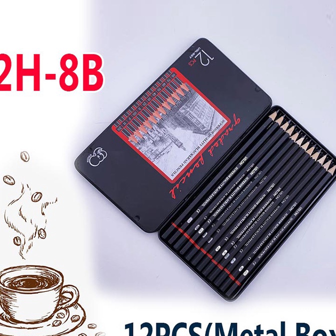 

Ekstra 12 pcs Pensil gambar sketsa set lengkap 2H H F B HB 2B 3B 4B 5B 6B 7B 8B Charcoal Pensil Set