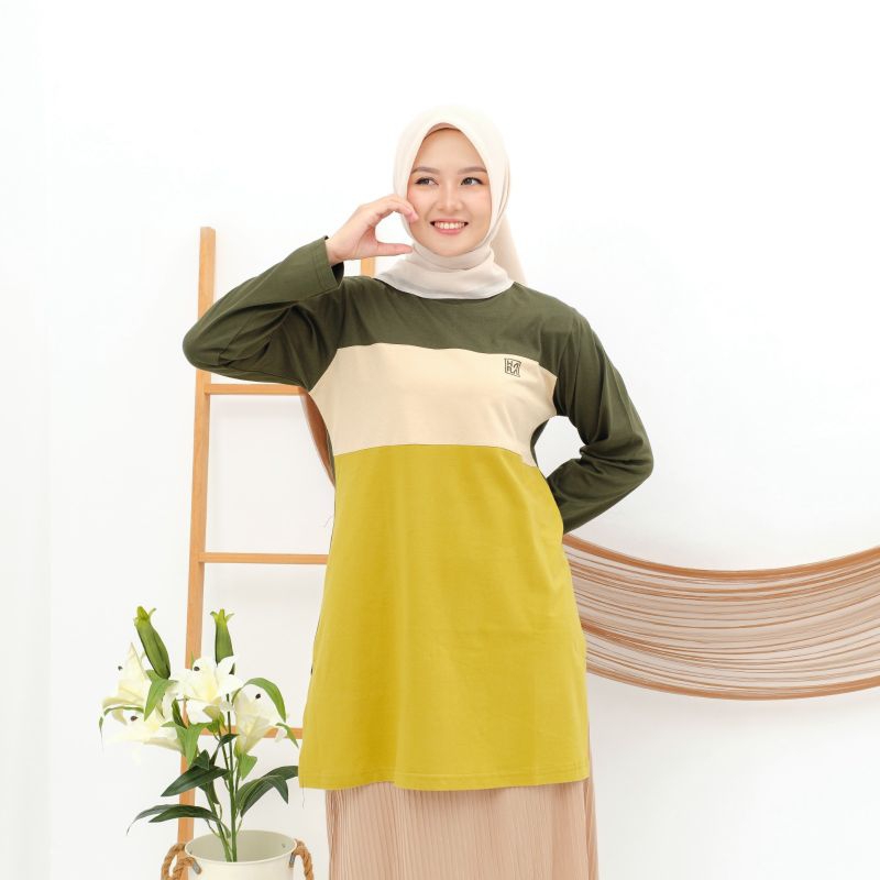 kaos//atasan model kombinasi oblong tunik