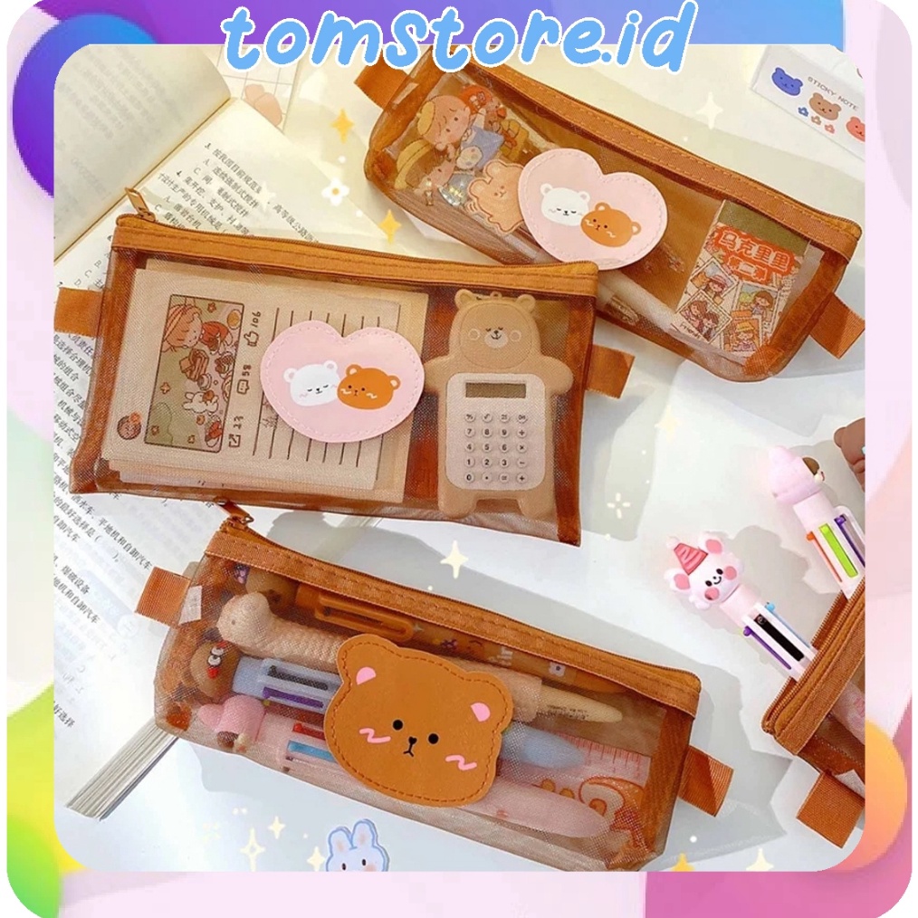 

MAKSIMAL TOMSTOREID Tempat Pensil Zipper Coklat Motif Beruang Dompet Pensil Coklat Lucu Motif Bear Tempat Makeup Teddy Brown Model Jaring Transparan dan Multicolour Cute S93