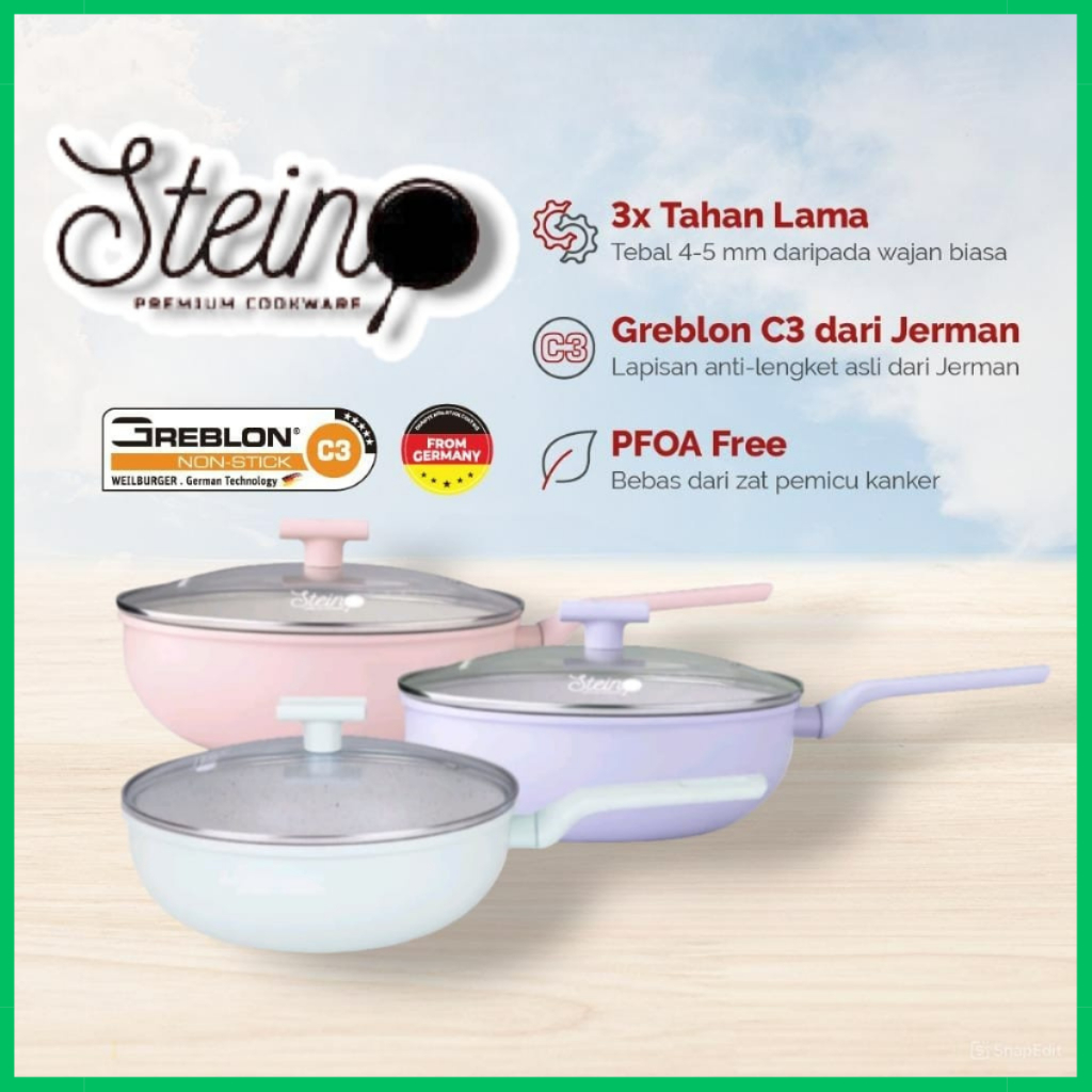 steincookware glow pan wok pan 26 + tutup kaca wajan anti lengket