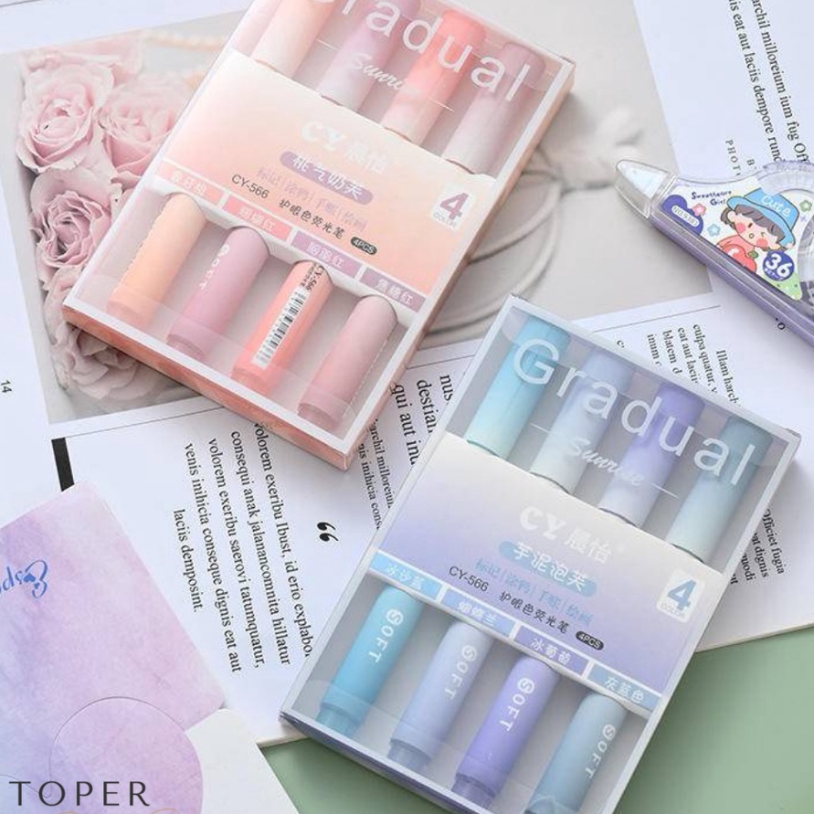 

KI3 TOPER Highlighter Stabilo Set 4Pcs Pena Spidol Kawaii Permen Warna Pastel Lucu Aesthetic Estetik