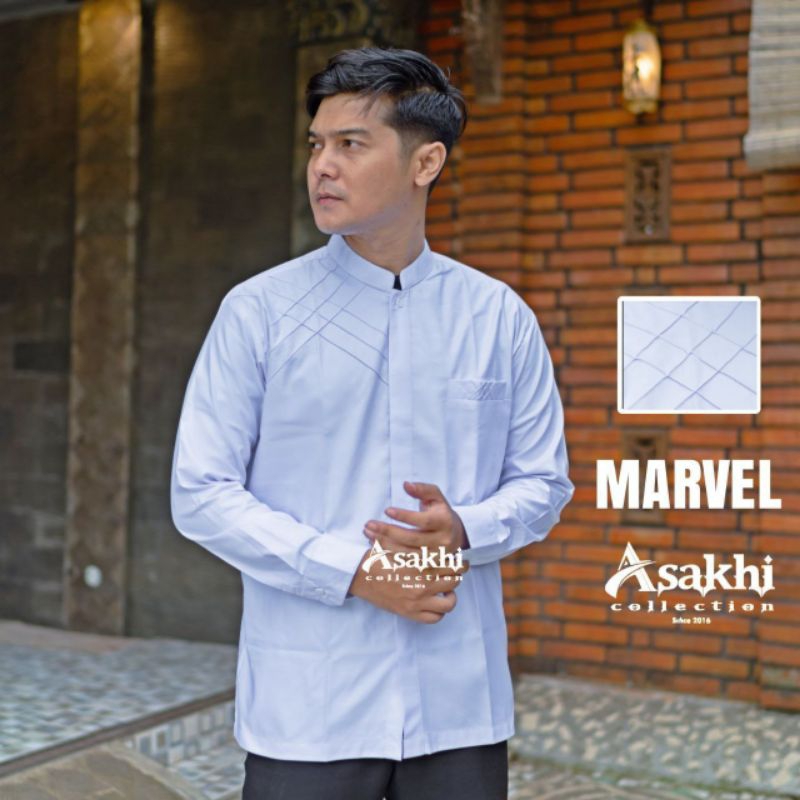 Baju Koko Pria Dewasa Lengan Panjang Motif Marvel Bahan Katun Toyobo Kain Spum Premium