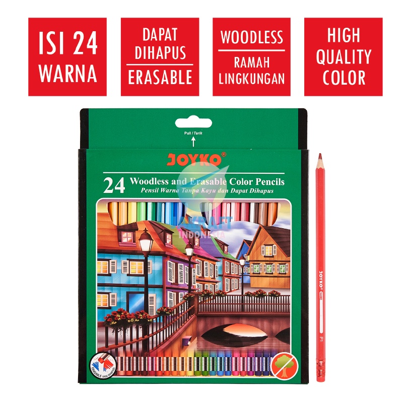 

PRODUCT HOT 24 Pcs Pensil Warna 24 Warna Panjang Bisa Dihapus JOYKO Erasable Color Pencil CP115 High Quality