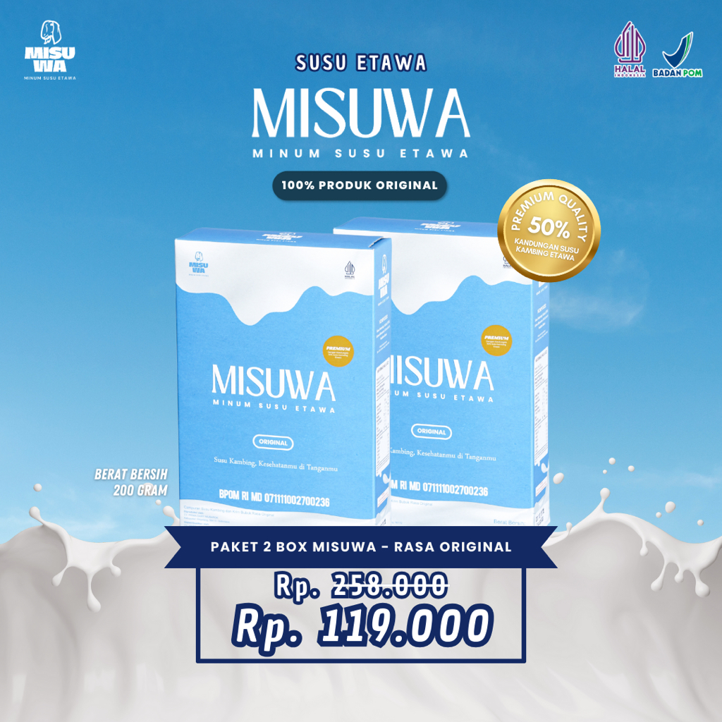 

Susu Kambing Etawa Bubuk RASA ORIGINAL [PAKET 2 BOX] 2x200GR Menjaga Kesehatan Tulang Melancarkan Sistem Pencernaan dan Kekebalan Tubuh | MISUWA