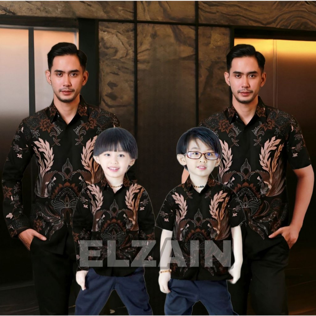 KEMEJA BATIK AYAH DAN BATIK ANAK WARNA HITAM KEMEJA BATIK DEWASA