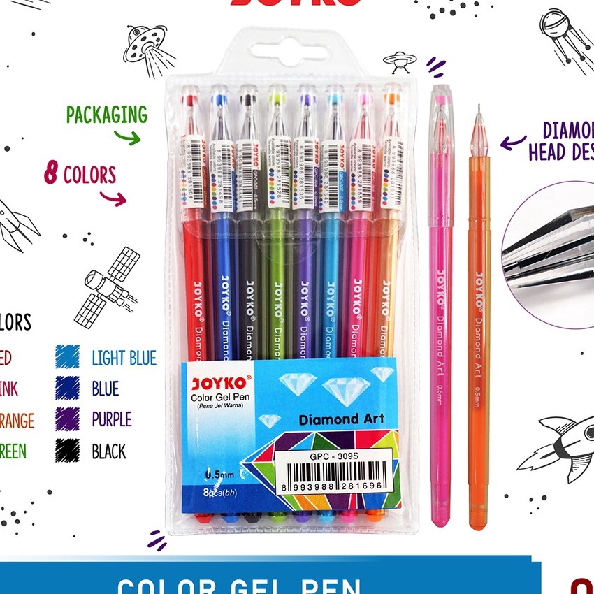 

KI3 Color Gel Pen Pulpen Pena Joyko GPC39S 8 Warna 5 mm