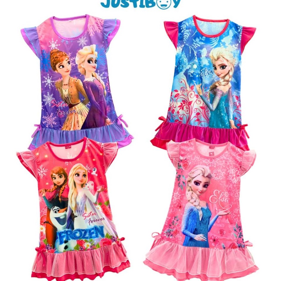 Dress Anak Perempuan Frozen Lengan Ruffle  Daster Anak Cewe Elsa Anna Umur 2  7 Tahun JULIA
