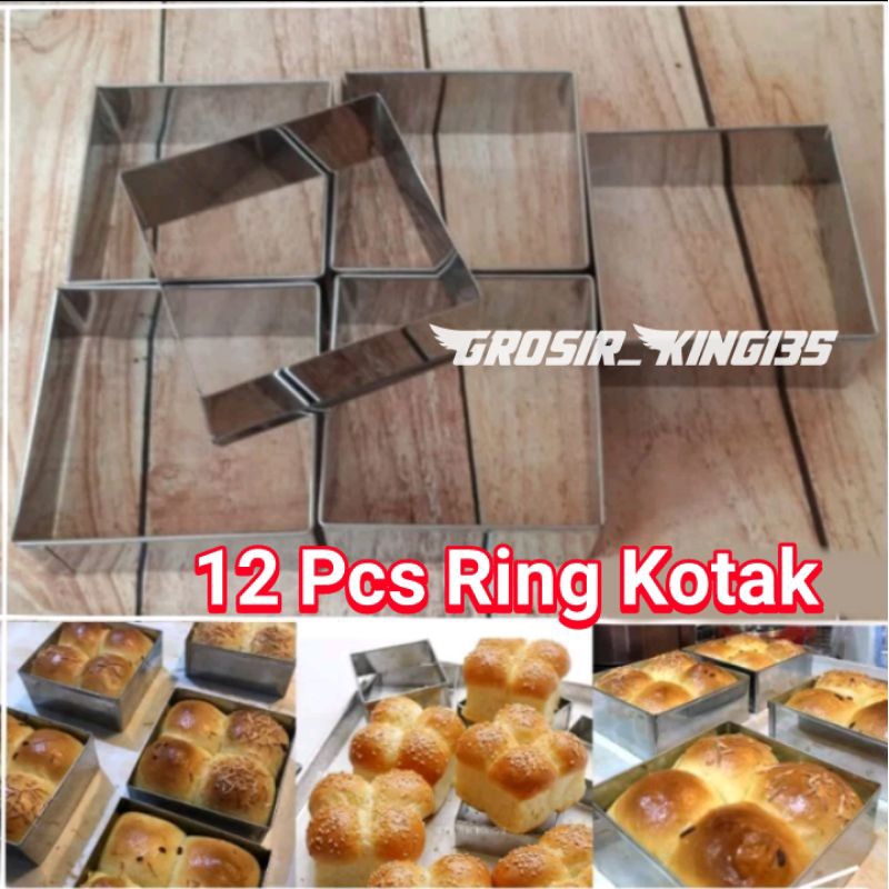 12 Pcs Ring Roti Kotak Burger 10 9 8 7 6 x 3 cm Stainless Steel