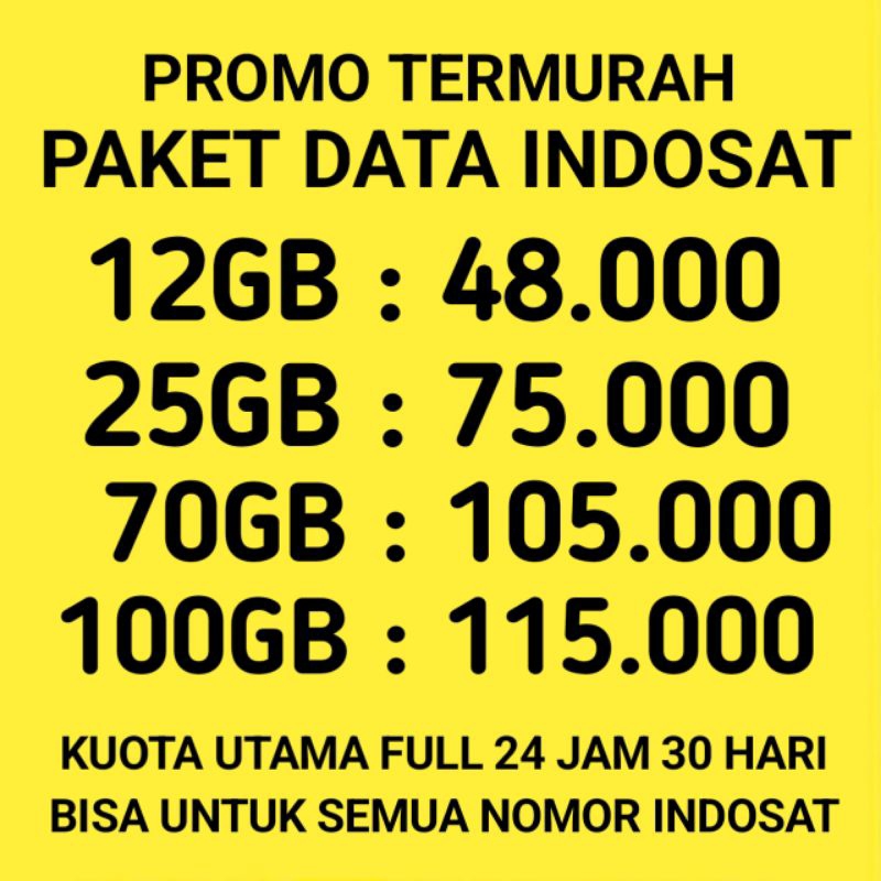 (NEW) KUOTA INDOSAT 100GB FULL 24JAM 30 HARI
