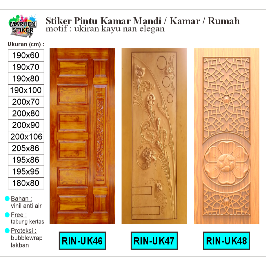 Stiker Pintu Kamar Mandi / Pintu Kamar / Pintu Rumah Motif Ukiran Kayu Bahan Vinil Anti Air