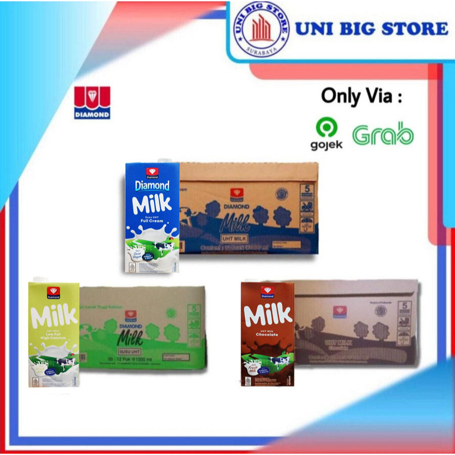 

DIAMOND Susu UHT Full Cream Milk - Coklat - Low Fat 1 Liter x 12 DUS