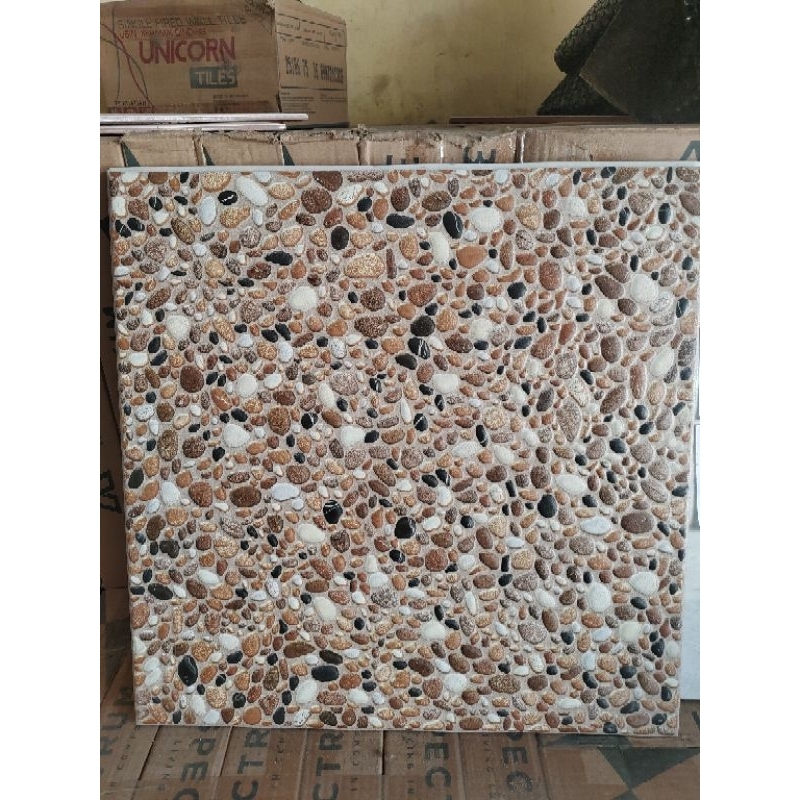Keramik 40x40 MOTIF BATU KERIKIL COKLAT mul