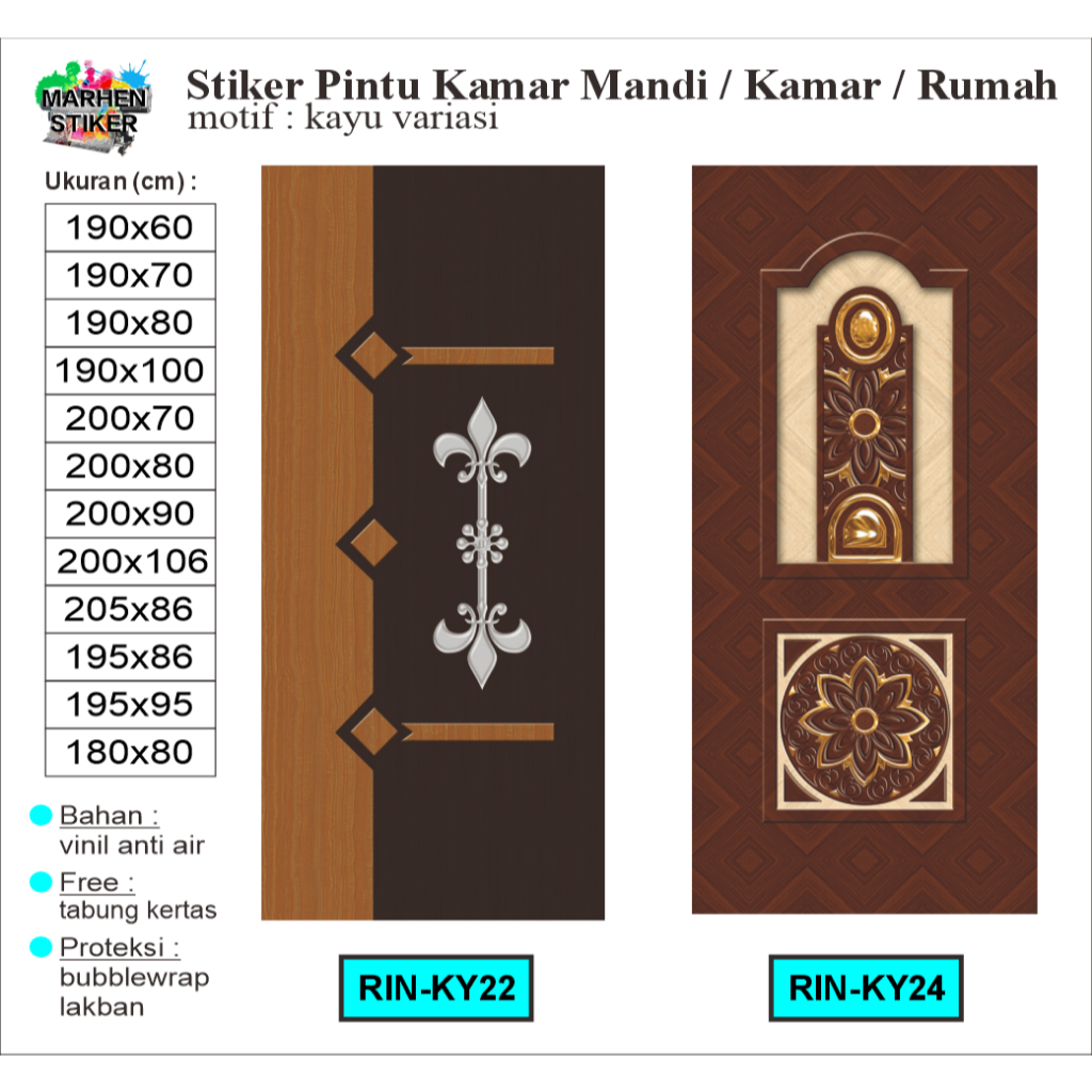 Stiker Pintu Kamar Mandi / Pintu Kamar / Pintu Rumah Motif Kayu Variasi Bahan Vinil Anti Air
