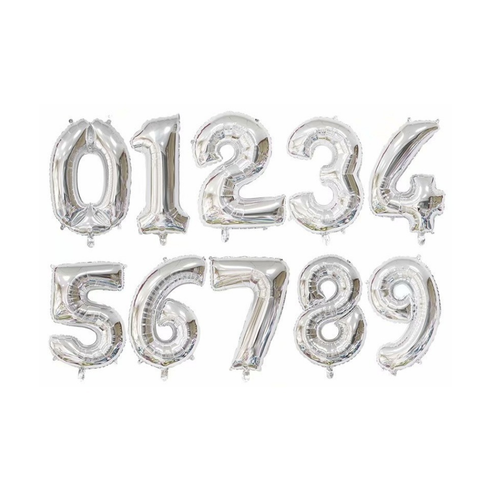 Norden - BALON ANGKA 40 CM SILVER - Balloon Foil Ballon Alphabet Alpabet Pesta Ulang Tahun Happy Bir