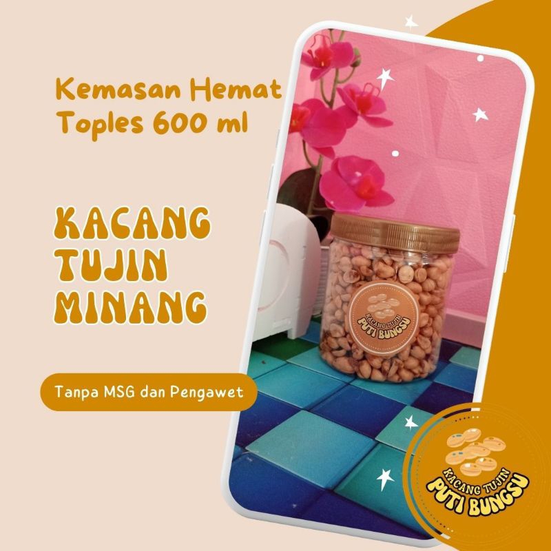 

Kacang Tujin Puti Bungsu, Kacang Bawang dengan Citarasa Minang (Toples 600 ml)