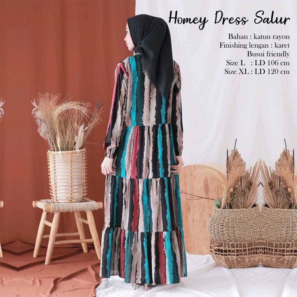 Homey dress salur /gamis dress katun rayon /terbaru terlaris