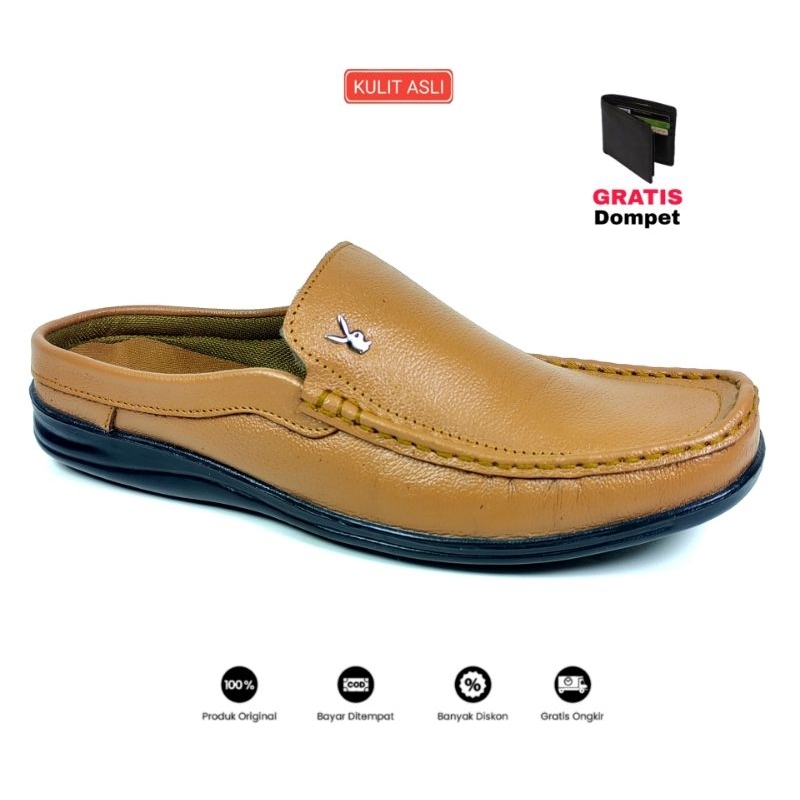 sepatu sandal pria 100% kulit asli sepatu bustong pria sepatu slop