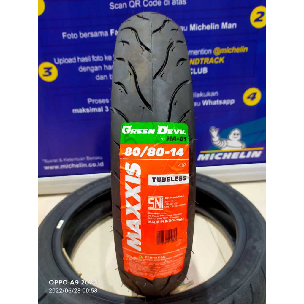 MAXXIS GREEN DEVIL 80/80-14 BAN LUAR MATIC TUBLESS MAXXIS RING 14