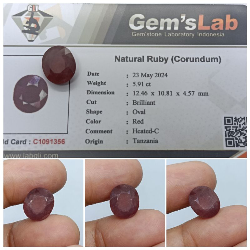 Natural Red Ruby Tanzania memo GLI 5,9 ct big size Ruby Afrika