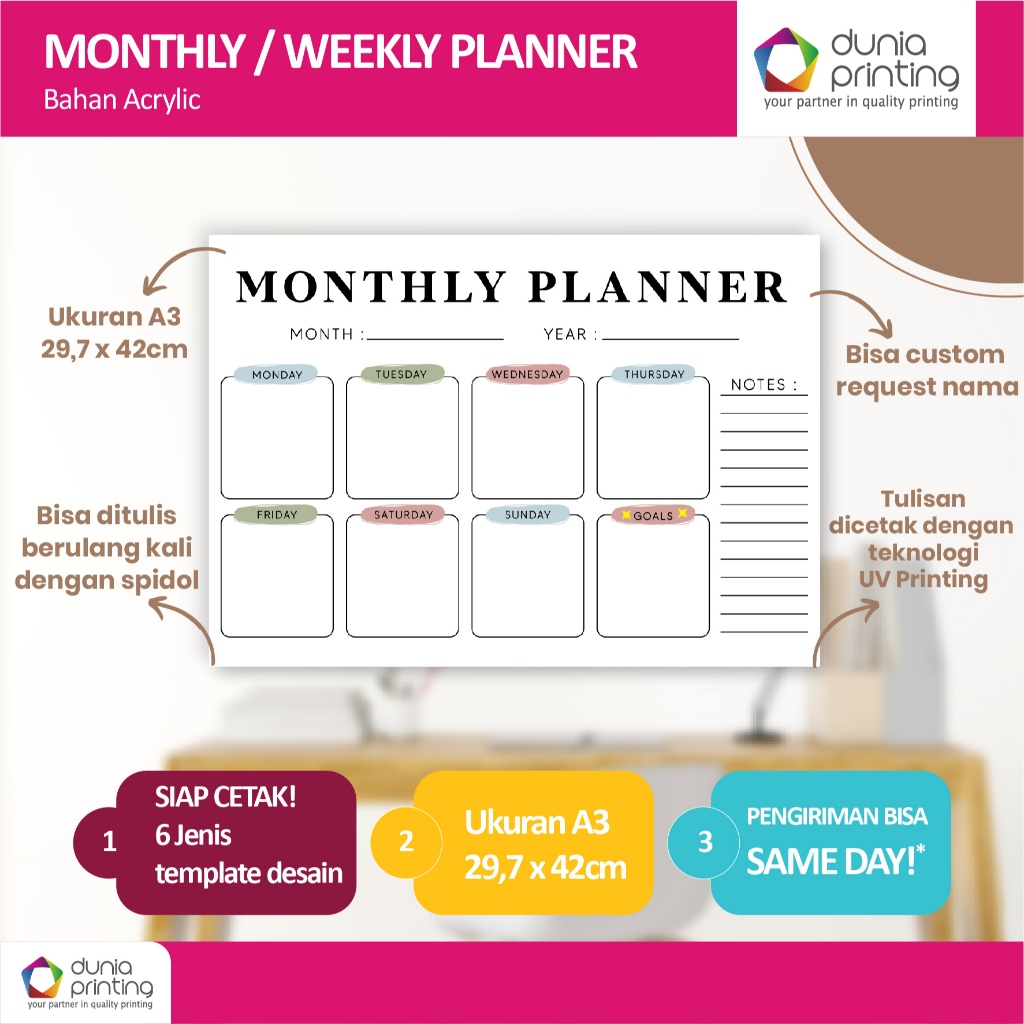 

Acrylic Monthly Planner / Weekly Planner / To Do List - FREE Custom Nama