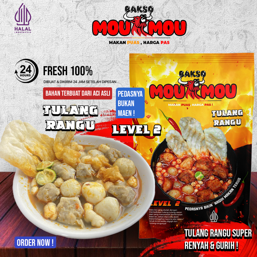 

【Bakso MouMou】Baso Aci Tulang Rangu Varian Pedas Level 2 Boci Halal Makanan Frozen Premium Murah