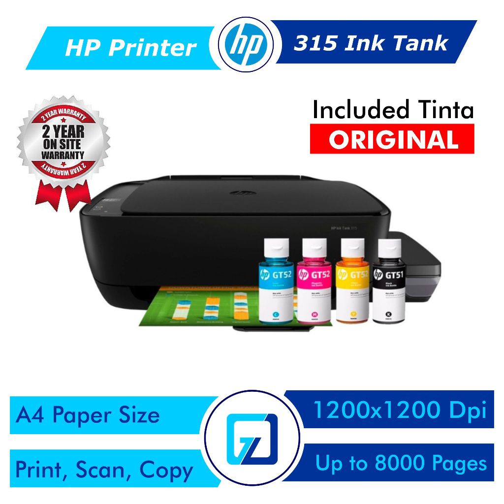 PRINTER HP INK TANK 315 Print Scan Copy included TINTA Original