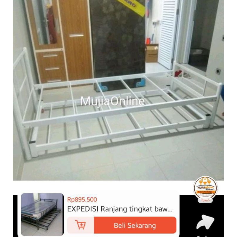 Ranjang Susun Sorong Roda Besi Single 120x200cm Tingkat Dua Murah Minimalis