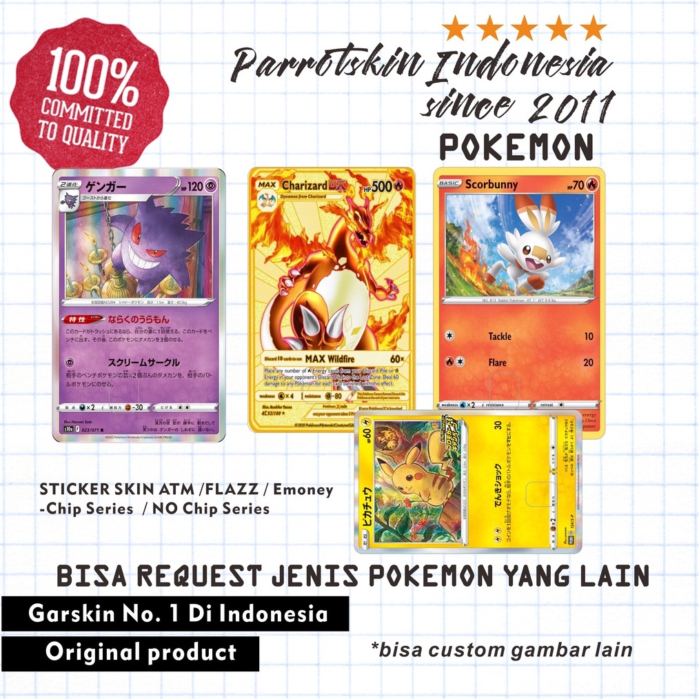 

CEPAT Emoney Flazz Tapcash ATM Debit Credit custom Sticker Skin Card Vinyl Kartu Pokemon series