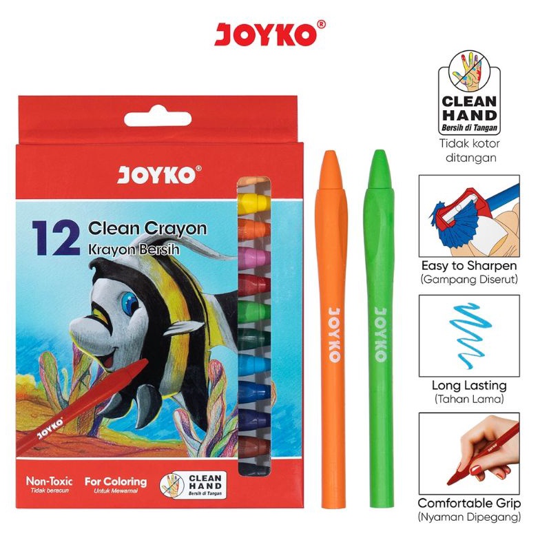 

MAKSIMAL Crayon Bersih CLCR12 Clean Crayon Set 12 Warna Joyko