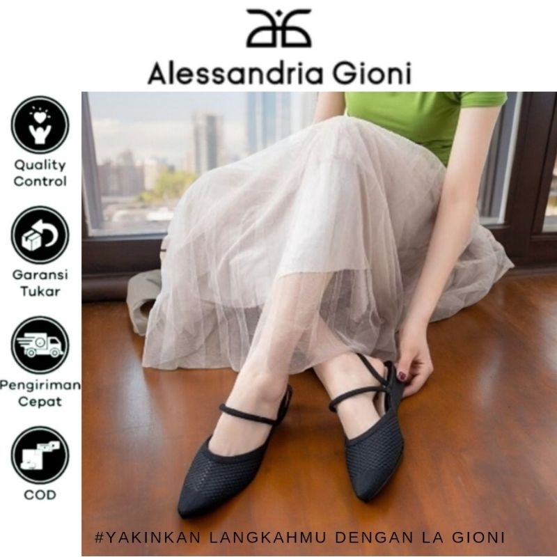 AG- Sandal Bustong Tali Wanita Karis Mules wedges