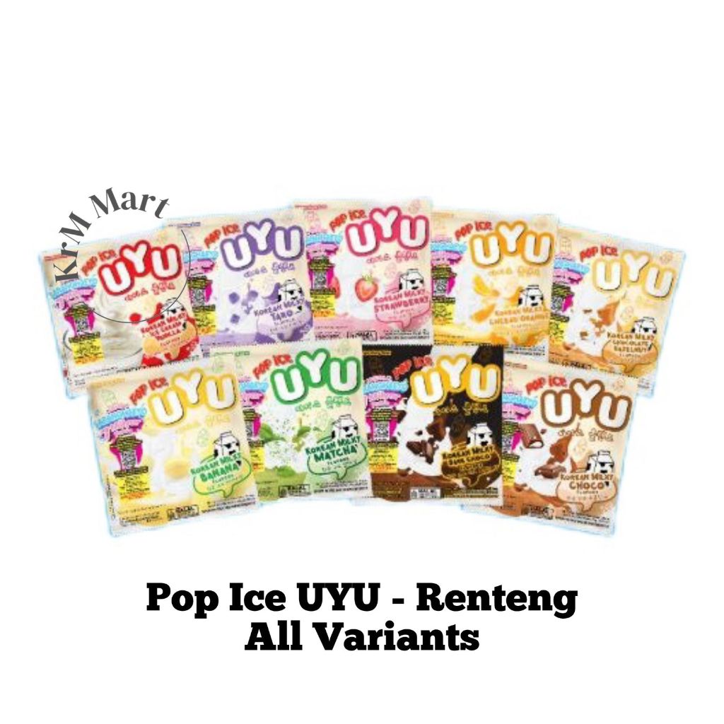 

Pop Ice UYU 1 renceng renteng all varian minuman serbuk korea korean milky choco banana chocolate hazelnut taro matcha cheesu orange strawberry stroberi ice cream vanila es krim dark