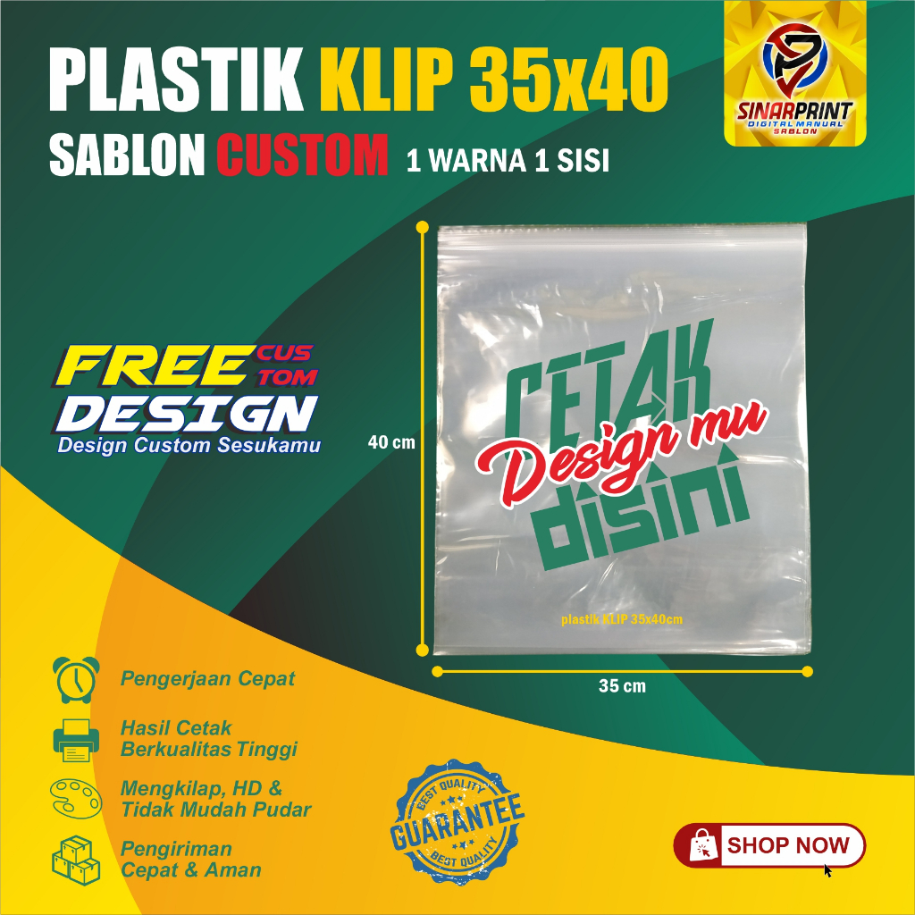 Sablon Plastik Ziplock Klip 35x40 Plastik Olshop Distro Kemasan Packing Butik Pakaian Sepatu Laundry