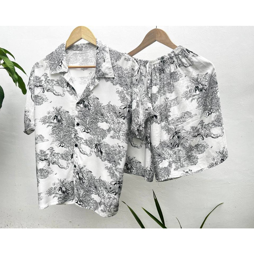 KODE U52B One set Pyama Orang kaya Setelan rayon kameja celana pendek wanita Motif Viral harga Produ