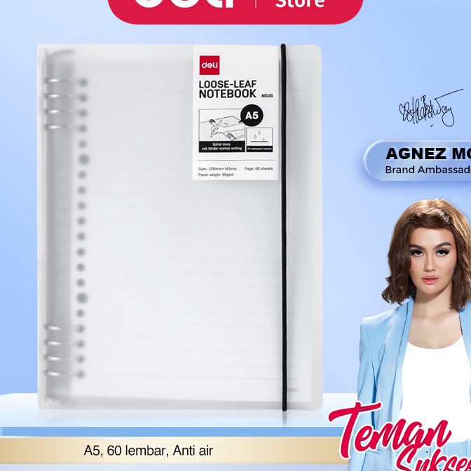 

KF7 Deli Looseleaf Notebook Binder Buku Catatan A5 6 Lembar 8 Ring EN36