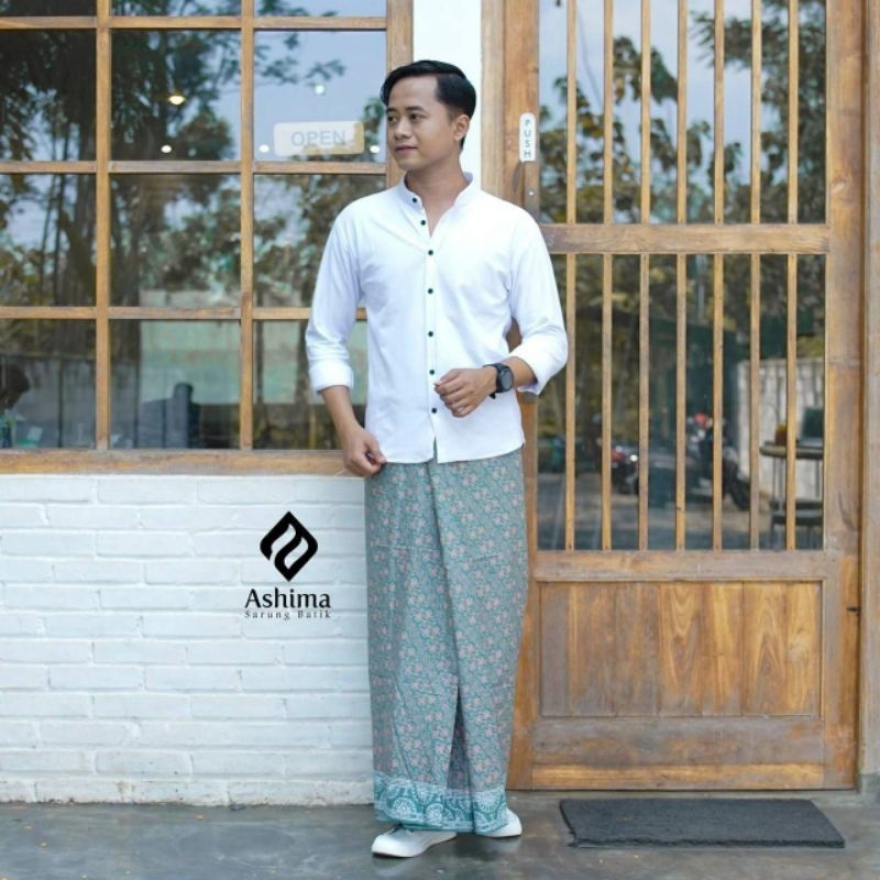 Sarongku id - Batik Ashima Motif 10 Hijau Batik Putih - Sarung Batik Pekalongan - Sarung Santri Putr
