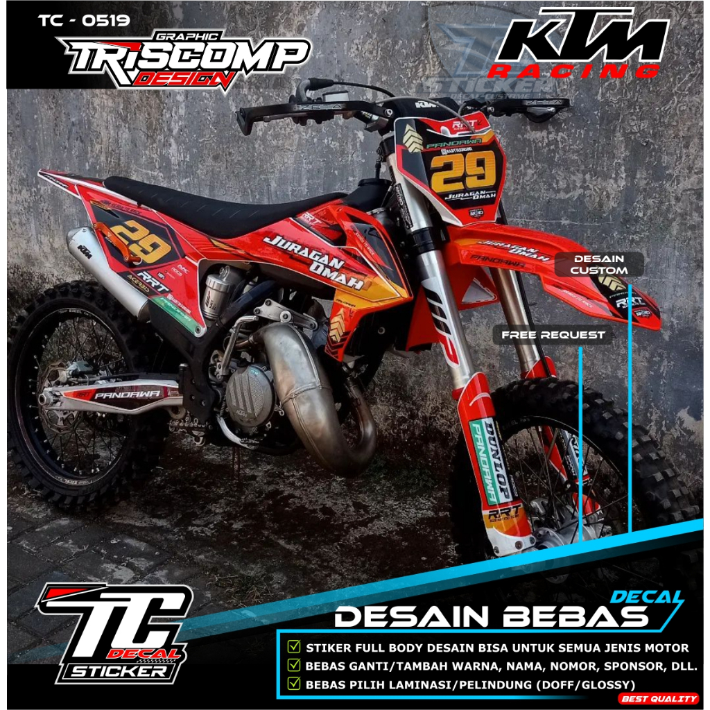 Decal Sticker KTM 250 Fullbody Decal KTM 85 KTM 250 Sixday Motif Grafis merah racing Desain Custom b