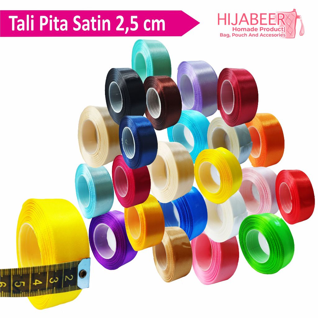 

Pita Satin / Tali Pita Satin Polos Warna Roll 22 Yard Lebar 2,5 cm