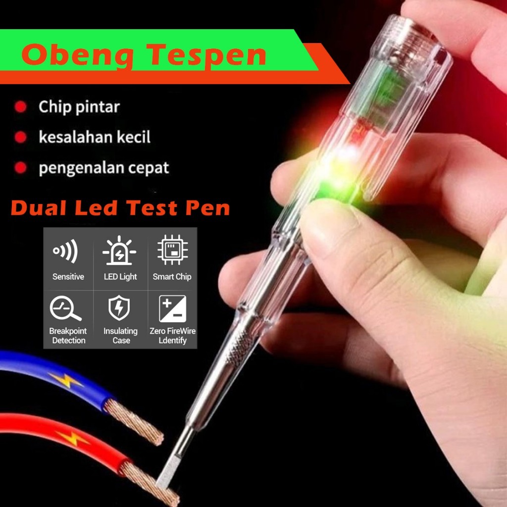 IDEKU  Obeng Tester TesPen Obeng Tes With Indicator Dual LED - Obeng Tespen Listrik Multifungsi Tes 