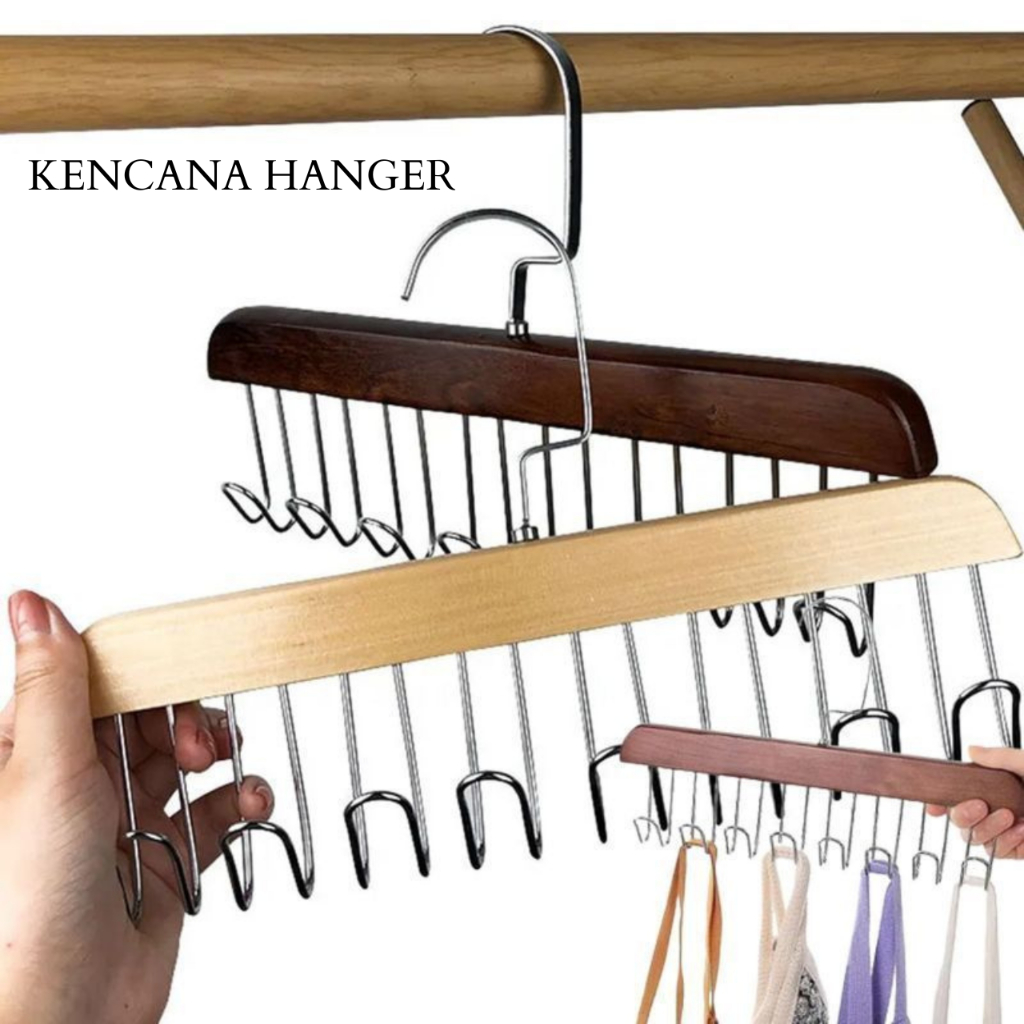 Gantungan Hanger Tas Topi Baju Multifungsi Kayu Hook Hanger Kait Logam Putar 360° 8 Hooks GANTUNGAN 